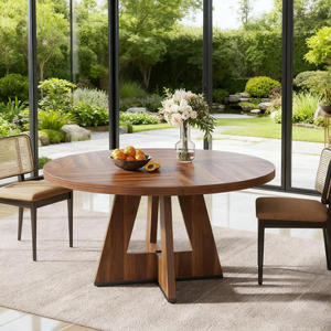 Oe Home 47-Inch Modern Round Dining <b>Table</b> with Marble Top Wood Legs Eco-Friendly & Durable 6-Seater for Living Room Furniture - Product Image 1