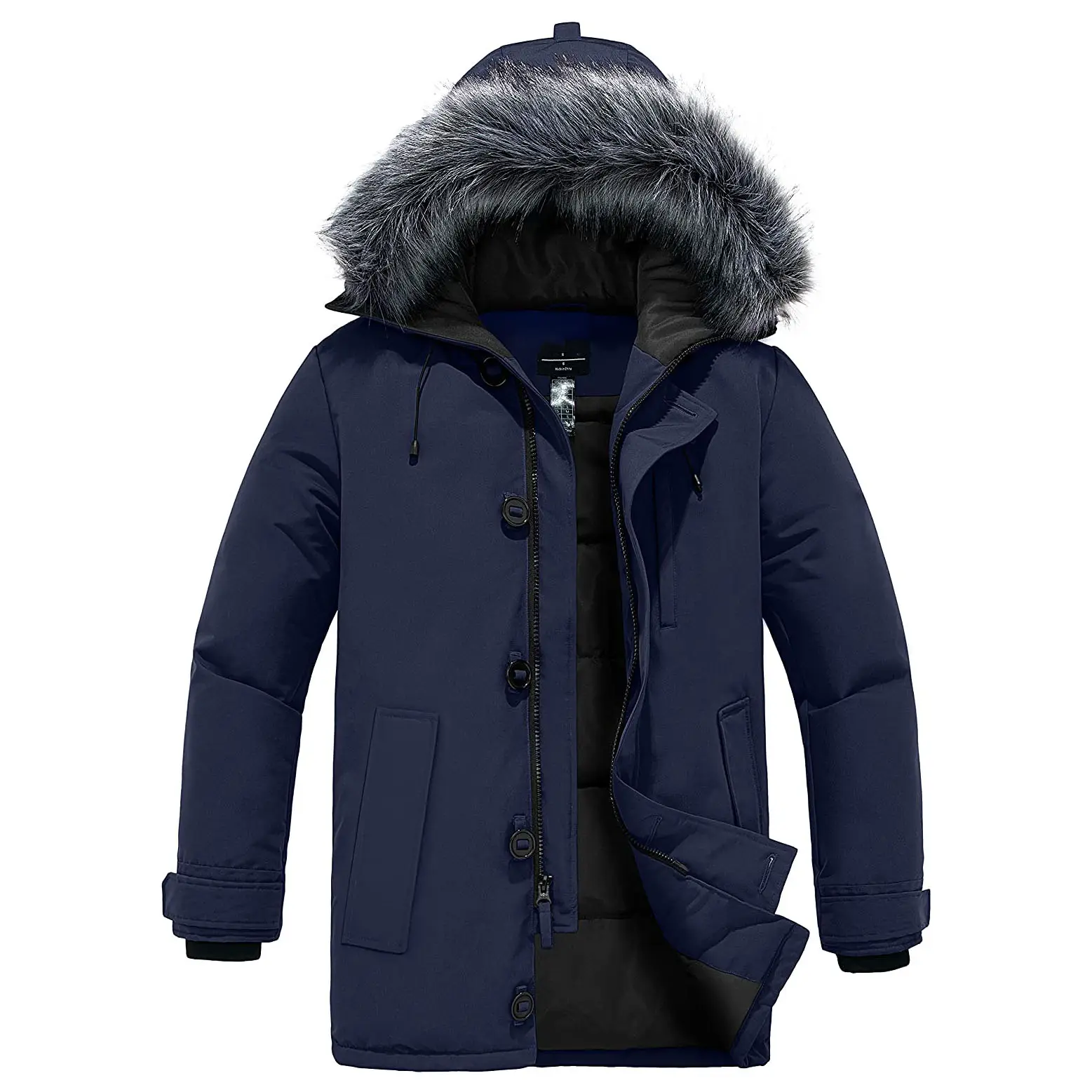 Men's Long Insulated Warm Winter Coat Hooded Puffer Jacket