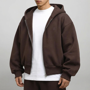 Sudadera con capucha de doble capa, gruesa, personalizada, con cremallera, de tejido Scuba, corte holgado, hombros caídos, gris, estilo tecnológico, cómoda, con efecto lavado - Product Image 1