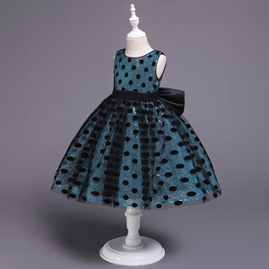 Children's Sequin Polka Dot Dress A-Line Tutu Skirt For Girls Flower Girl Dress Lake Blue With Bow - Product Image 1
