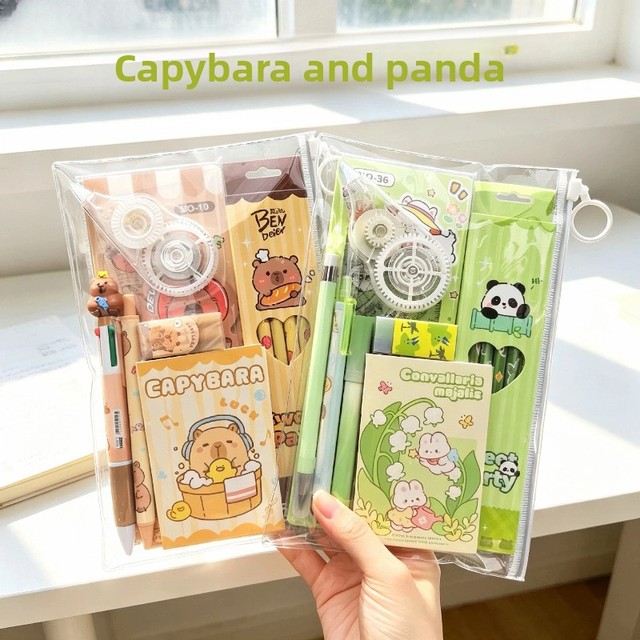 Cartoon Animals PVC Stationery Set Pens Pencil Eraser Ruler Custom Logo OEM Factory Direct School Supplies Gift Pack