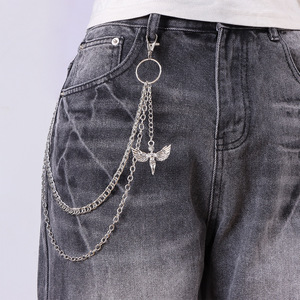 European American Hip Hop Punk Style Double Layer Metal <b>Waist</b> <b>Chain</b> With Angel Wings Pendant For Men Women Casual Fashion - Product Image 2
