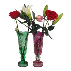 vaso de flores de vidro feito à mão verde e rosa