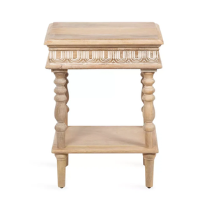 Traditional Wooden Nightstand with Hand Carved Detail Lower Shelf Solid Wood <b>Bedside</b> <b>Table</b> Bedroom Storage Furniture Home Decor - Product Image 6