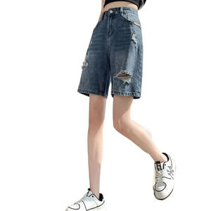 Short en jean déchiré pour femme en été à cinq points mince taille haute A-line lâche mince petit pantalon mi-long rétro à jambes larges - Product Image 6