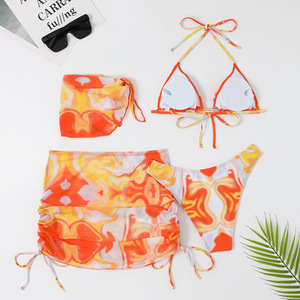 Xuanlang Tie Dyed Thin <strong>Skirt</strong> and Scarf 4 Piece Beachwear <strong>Woman</strong> With Cover up Bikini Bath <strong>Swim</strong> Suit Set Swimwear C5409# - Product Image 5