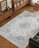 Tapis YOHD à motif floral persan en polyester, à poils ras, fabriqué à la machine, résistant à l'usure, lavable, antidérapant, résistant aux taches, pour la maison et le camping