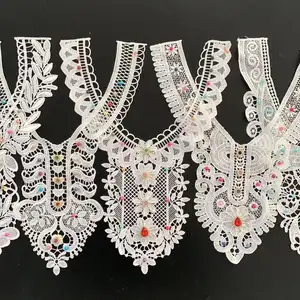 <span class=keywords><strong>Collar</strong></span> de Encaje con Cuentas de Perlas de Seda de Leche con Flores 3D, Encaje para Blusa - Product Image 1