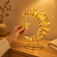 Lanterne de table en bois dorée en forme de lune, style étoile suspendue, durable et réutilisable, idéale pour le Ramadan, vente en gros, cadeau pour magasin.