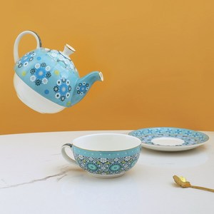 Ceramic <b>Tea</b> <b>Set</b> - Moroccan Gold Trim Nesting Teapot with Cup and Saucer - Product Image 2