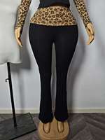 Set 2 Potong Kasual Kaos Raglan Ketat dan Celana Flare Motif Leopard Pakaian Musim Panas untuk Wanita Tinggi Mudah Dipakai Label Logo Kustom