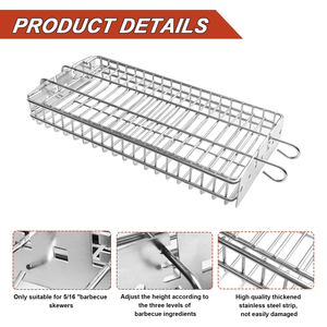 BBQ Grill Basket Stainless Steel Flat Spit Rotisserie Grill Basket Spit Rods - Product Image 4