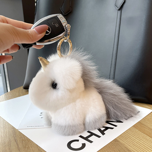 Porte-clés <span class=keywords><strong>Licorne</strong></span> de Luxe en Véritable Fourrure de Lapin Rex, Porte-clés Poney Moelleux, Porte-clés Animal en Peluche pour Sac à Dos, Cadeau d'Anniversaire pour Femme - Product Image 2