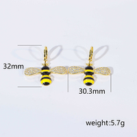 Boucles d'oreilles pendantes en émail plaqué or à la mode Boucles d'oreilles en acier inoxydable Zircon Bee Bird