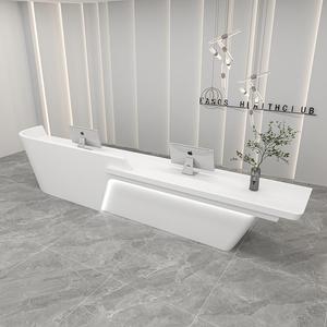 Moderno Escritorio de recepción integrado de madera hecho con pintura para hornear para edificio de oficinas para hotel salón de belleza <span class=keywords><strong>bar</strong></span> centro de ventas empresa - Product Image 2