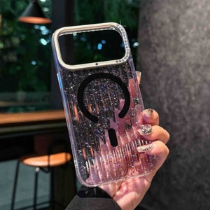 Luxury glitter stripe crystal transparent magnetic phone case for iPhone 17 pro max 16 15 clear shockproof back <b>cover</b> - Product Image 5