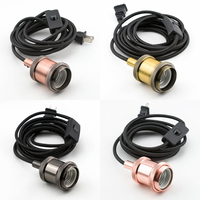 Câble électrique coloré en tissu tressé de 1m avec interrupteur et prise E26 E27 Socket Retro Antique Vintage Suspension Support de lampe