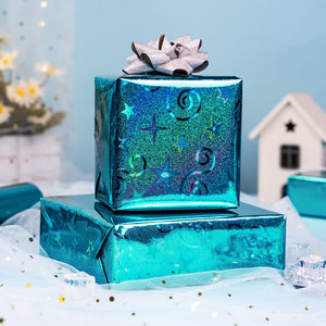 Papier cadeau bleu laser, papier cadeau étoile de Noël pour enfants, disponible en stock et personnalisable, impression couleur - Product Image 4