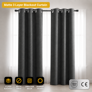 Aodu Europäischer Leinen-Look Matte 3-Lagige Verdunkelungsvorhänge Wärmeisolierende Ösenvorhänge Großhandel Fabrik - Product Image 1