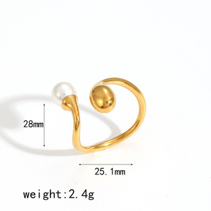 Geometric Double-Ended <b>Titanium</b> Steel <b>Ring</b> For Women Natural Stone Irregular Opening Stainless Steel Jewelry Gift - Product Image 5