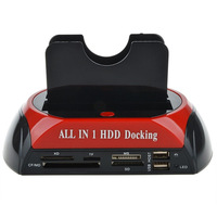 Dual ranuras USB 2,0 a ATA serie IDE HDD estación de acoplamiento con lector de tarjetas