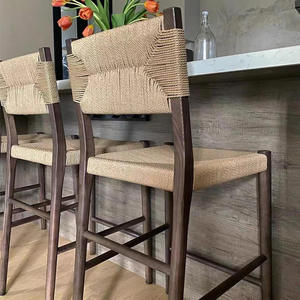 Tabourets de bar en bois massif avec dossier, assise et dossier tissés à la main, durables pour une utilisation en extérieur - Product Image 3