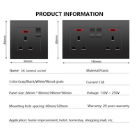 Interrupteur d'éclairage 13A UK, prise USB Type-C universelle 18W à charge rapide intelligente, prise murale électrique double USB AC 110-250V