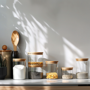 High Borosilicate Canister Spice <strong>Kitchen</strong> Food Glass <strong>Storage</strong> <strong>Jars</strong> With Bamboo Lid - Product Image 5