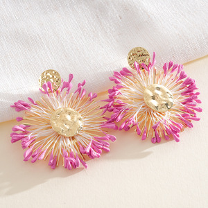 Vintage Party Raffia Tassel Ruffled <b>Earrings</b> Exaggerated Fashion <b>Drop</b> <b>Earrings</b> Women Jewelry - Product Image 5