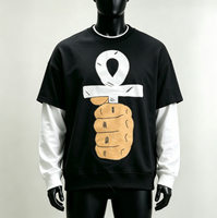T-shirt Homme Hip Hop Oversize à Motif Imprimé DTG sur le Devant, Écologique, Personnalisé, Manches Longues, 100% Coton Noir Anti-rétrécissement, Tissé