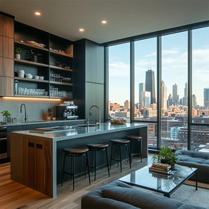 Sang Trọng Hiện Đại Tùy Chỉnh Thiết Kế Tích Hợp Tủ Bếp Thiết Lập Khung Gỗ Rắn Thạch Anh Bề Mặt Không Gỉ Melamine Hội Đồng Quản Trị Cho Biệt Thự - Product Image 1