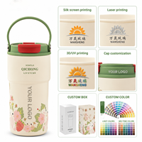 Gobelet isotherme portable en acier inoxydable 316 de 15 oz avec motifs de dessins animés, intérieur en céramique, poignée et filtre à paille pour le voyage