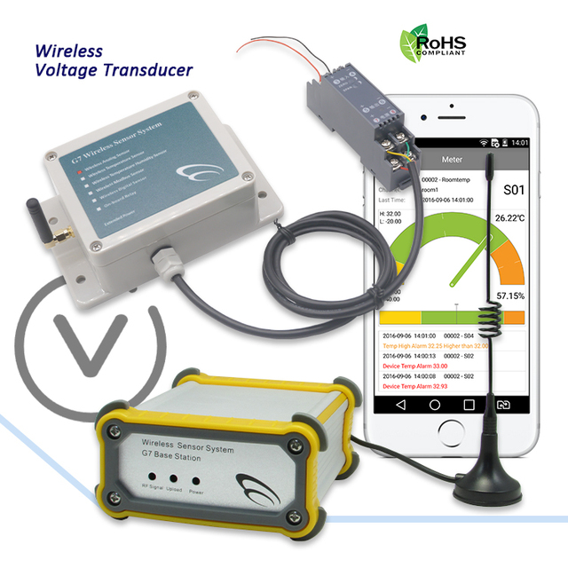 Wireless Voltage Transducer Inductive AC DC Voltage Sensor Waterproof Rf with Analog/Digital Display and 4MB Memory Logs