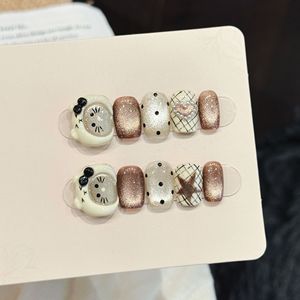 Uñas Postizas de Diseño de Ojo de Gato de Dibujos Animados, Cobertura Completa, Hechas a Mano, Estilo Corto de Alta Gama - Product Image 1