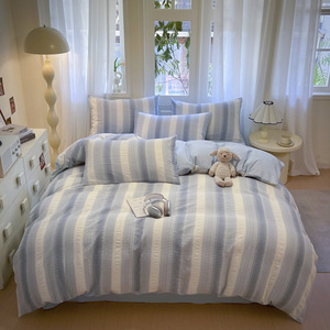 Ensemble de literie en coton gaufré 100% pur de classe A, 4 pièces, housse de couette, drap trois pièces, <span class=keywords><strong>4A</strong></span>, Mot - Product Image 4