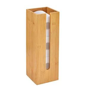 New Modern Design Vintage Bathroom Bamboo Toilet Paper Tissue Roll Storage Holder Stand With Storage Shelf in Lacquer Varnish