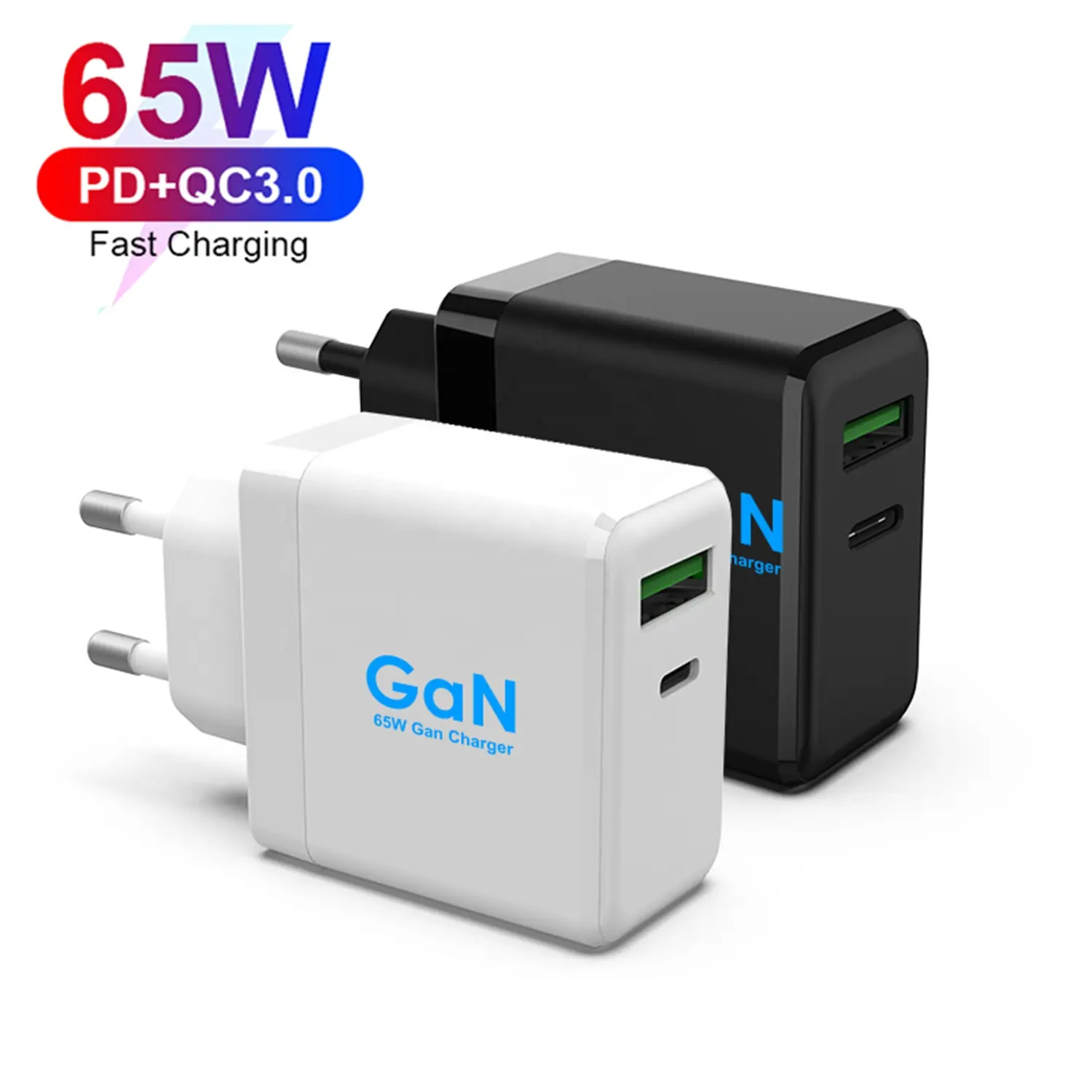 New Quick Charge GaN Dual Ports Laptop Power Adapter 65w USB Type C PD Charger