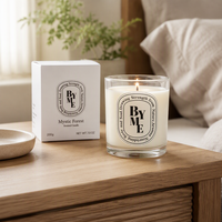 Bougie d'aromathérapie en verre transparent à paroi droite de 200g, plusieurs senteurs, boîte cadeau, vente en gros, OEM, ODM, fournisseur de marques privées