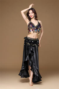 Conjunto <span class=keywords><strong>de</strong></span> Danza del Vientre <span class=keywords><strong>de</strong></span> 3 Piezas para Mujer: Top Sexy con Tirantes, Falda y Cinturón, 100% Poliéster, Talla Única - Product Image 2