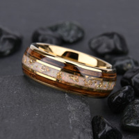 Bague en carbure de tungstène plaqué or Tempusort, incrustée d'opale et de feuille d'or, en bois de fût de whisky, bijoux de mode pour homme, mariage