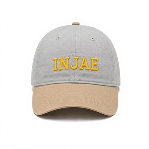 Gorra de Béisbol de Algodón sin Estructura de Alta Calidad al por Mayor, con Bordado Amarillo Personalizado, Dos Tonos Gris Caqui, Visera Curva para Hombre - Product Image 1