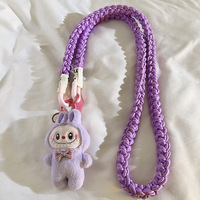 Cute White Labubu Doll Outdoor Travel Mobile Phone Straps Universal Female Accessories with Hanging Chain Lanyard Bag
