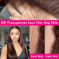 Pelucas de Cabello Humano Natural Liso Marrón Chocolate 13x4 13x6 con Encaje Frontal para Mujeres Negras, Peluca de Cabello Vietnamita Virgen