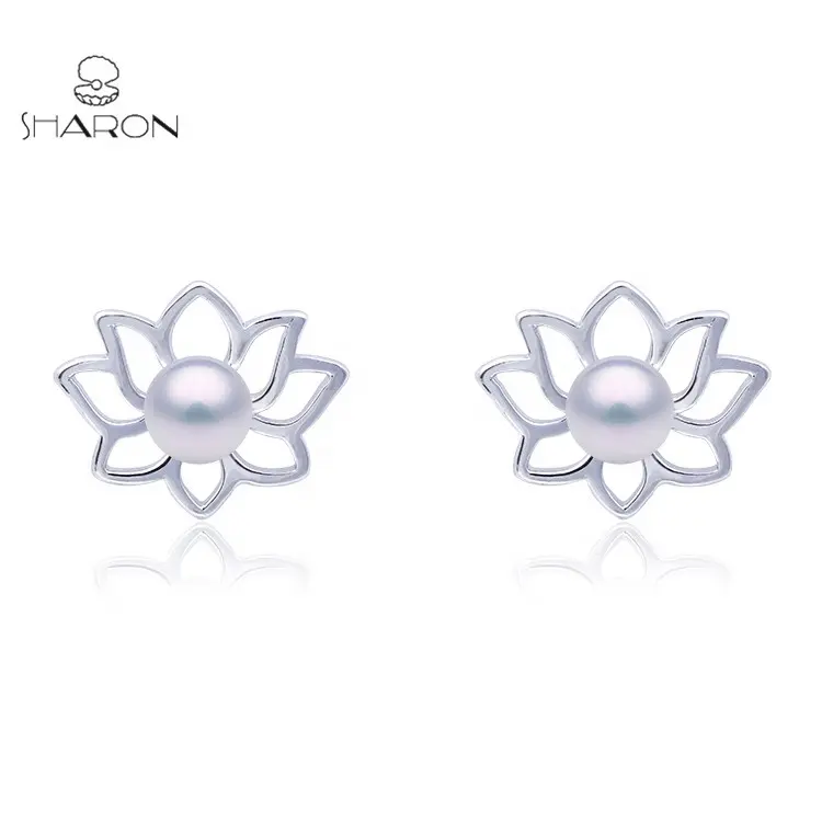 Lotus Sterling Silver Freshwater Pearl Jewelry Stud Earrings Mounting