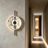 Applique murale LED moderne en marbre, abat-jour rond en fer noir, lampe à montage en surface, lumière blanc chaud 3000K pour salon