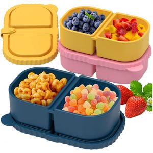 Silicone Foldable 2-Compartment Sauce & Seasoning <b>Box</b> with Lid, Leak-Proof Silicone Snack & Salad <b>Container</b> - Product Image 1