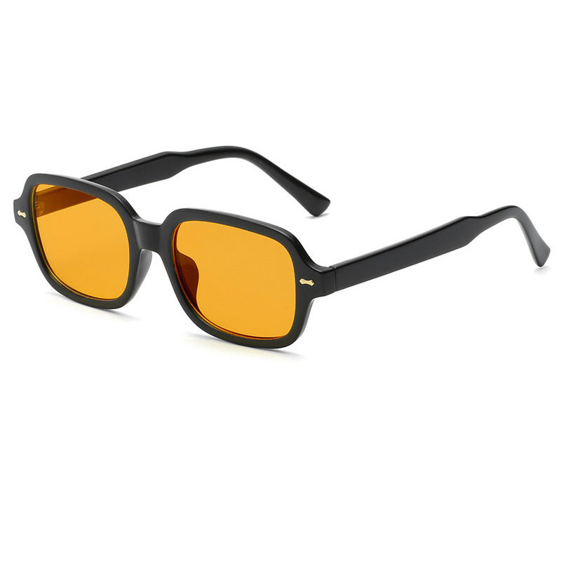 Hot Sale Retro Square Sun Glasses Custom Logo Small Plastic Frame Yellow Lens Fashionable Sunglasses for Men Women Wholesale