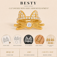 Bague tendance en acier inoxydable plaqué or 316L, motif chat, étanche, hypoallergénique, avec zircone cubique, bijoux pour femmes, vente en gros, design personnalisé