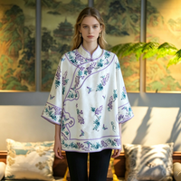 Vêtements originaux pour femmes, style chinois, broderie lourde, veste élégante en soie blanche ample, polyvalente pour tous les jours, 7407