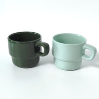 Tasse en céramique empilable multicolores pastel à large ouverture avec poignée pour expresso, cappuccino, matcha, thé de l'après-midi